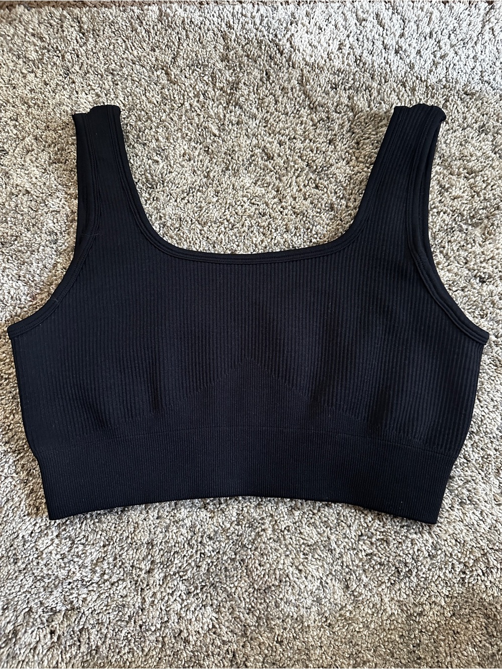 #142 Source Unknown Black Ribbed Seamless Sports Bralette